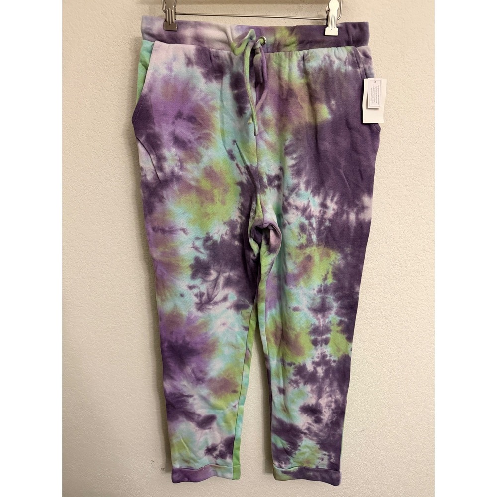 NWT Sunset & Sixth Purple Green Tie Dye Jogger Sweatpants High Rise L 11-13